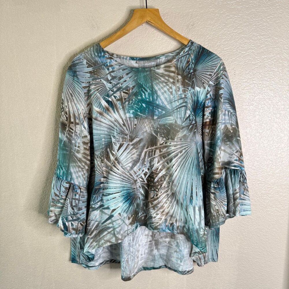 Bryn Walker Fran Top Shirt Medium Boho 100% Linen Lagenlook Beachy Coastal Palm